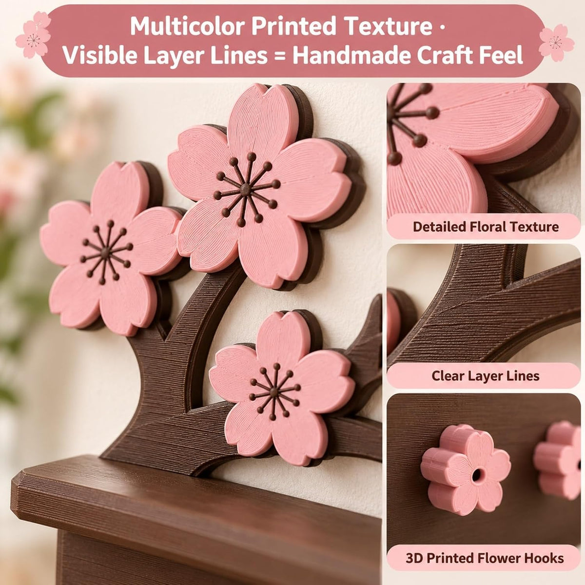 Cherry Blossom Wall Shelf with Key Hooks - view 3
