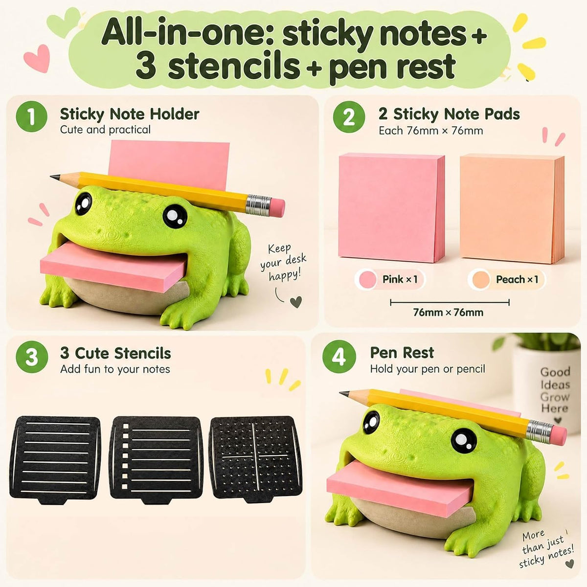 Frog Sticky Note Holder, 3-Piece Desk Set - view 2