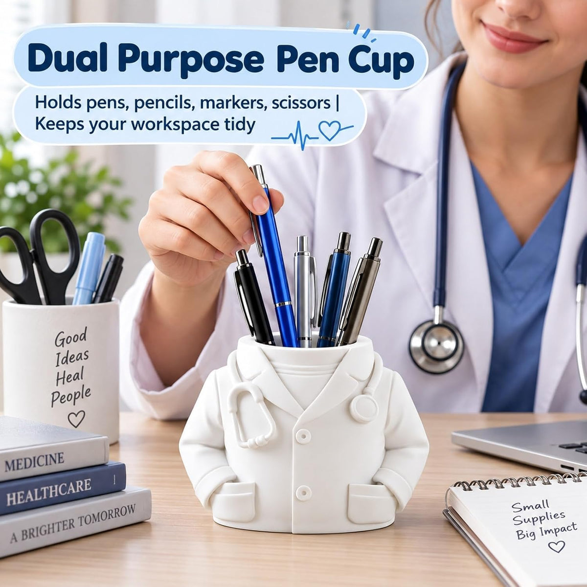 Doctor White Coat Pen Holder with Stethoscope - view 1