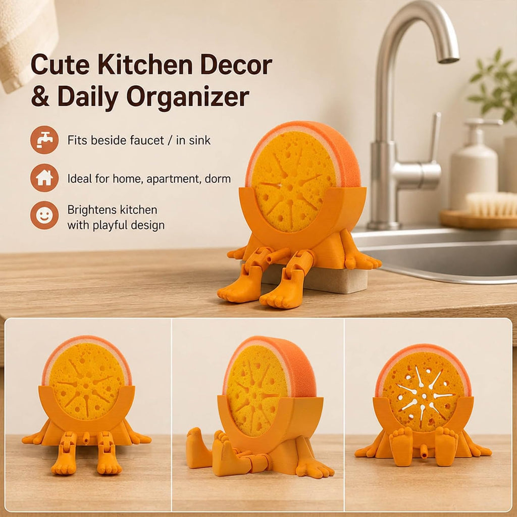 Sponge Holder for Kitchen Sink with 2 Sponges - Orange