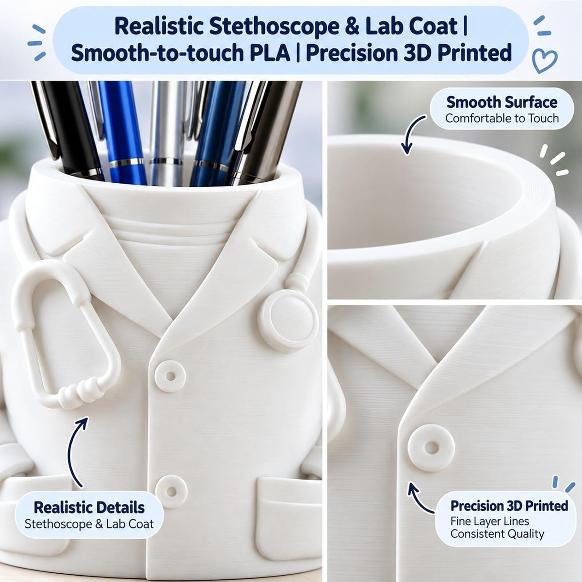 Doctor White Coat Pen Holder with Stethoscope - view 4