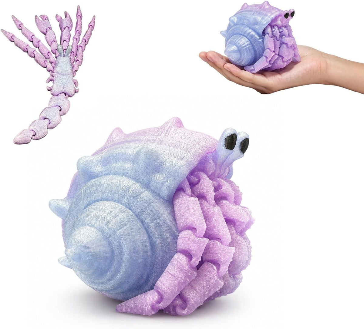 Articulated Hermit Crab Fidget Toy - Lavender Pink