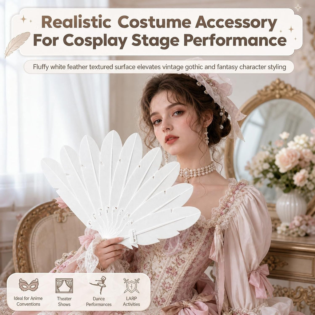 Feather Folding Hand Fan, Cosplay Prop - view 2