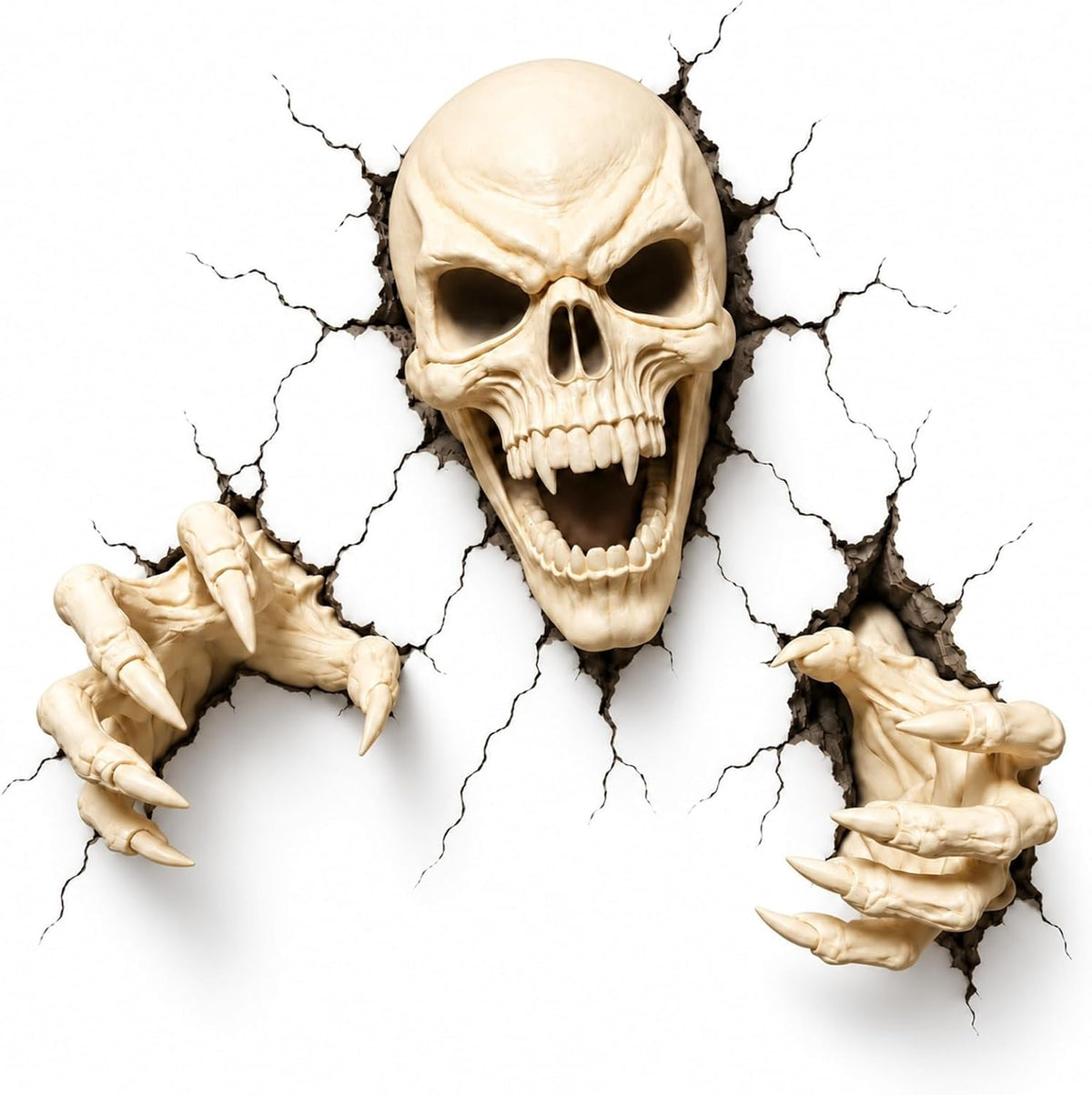 Skull Claws Wall Breach Halloween Decor Set - White