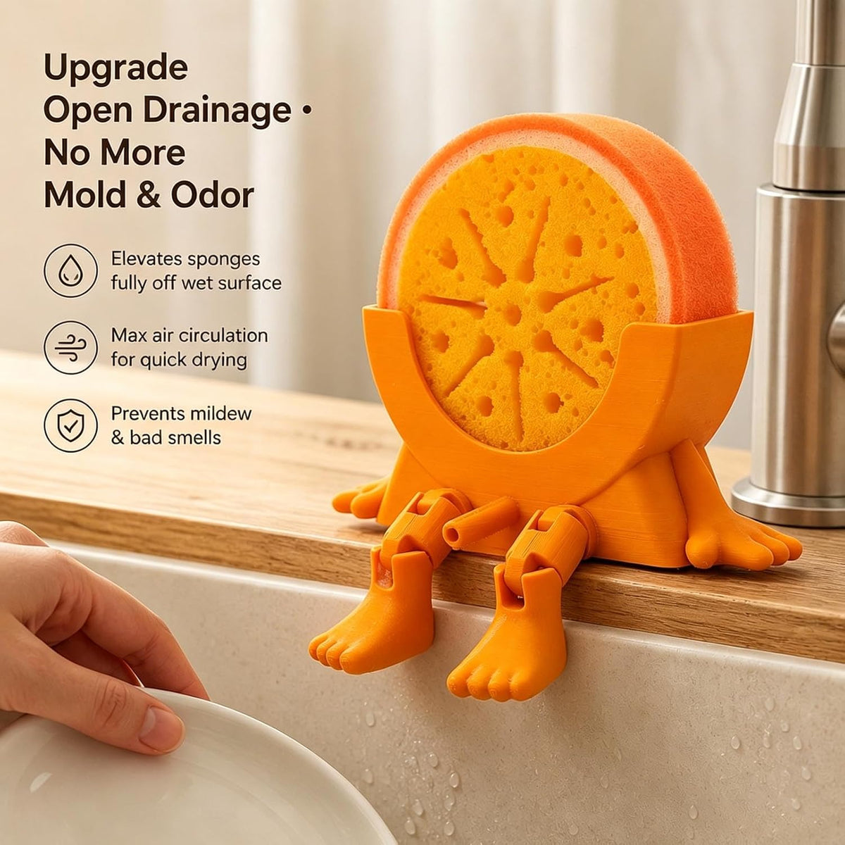 Sponge Holder for Kitchen Sink with 2 Sponges - Orange