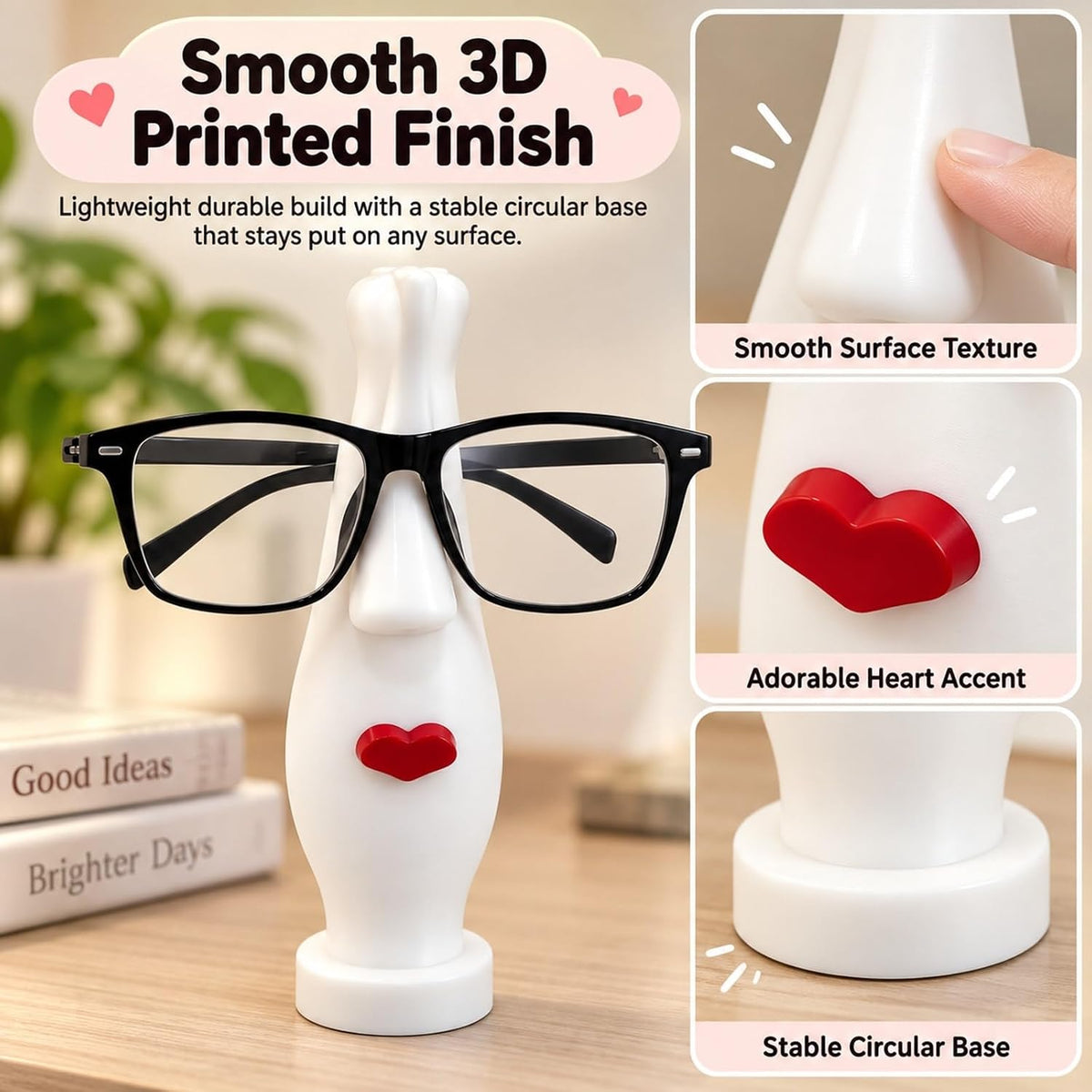 Funny Face Glasses Holder Stand - White