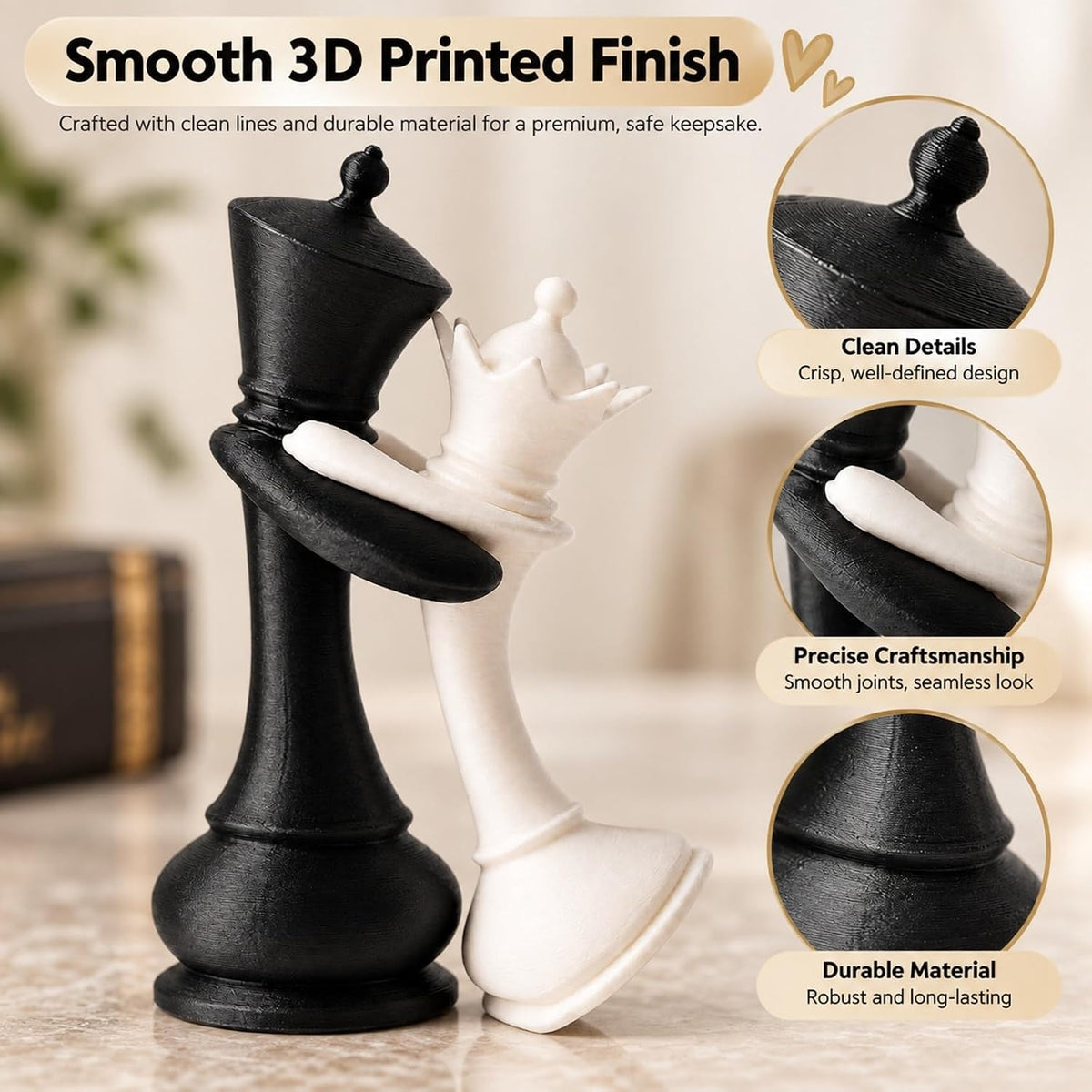 Chess King & Queen Hugging Statue - view 1