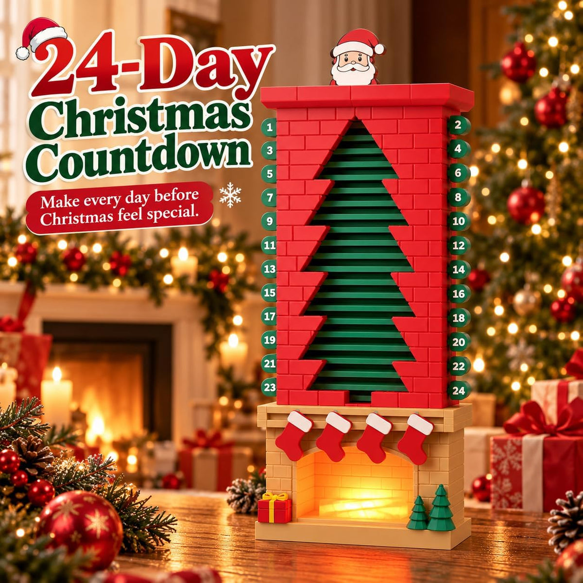 Advent Calendar with Moving Santa, Reusable 24-Day - view 4