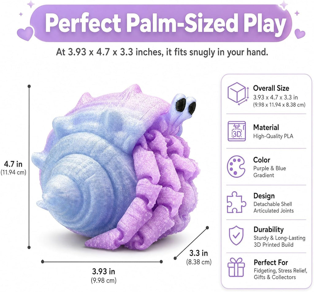 Articulated Hermit Crab Fidget Toy - Lavender Pink