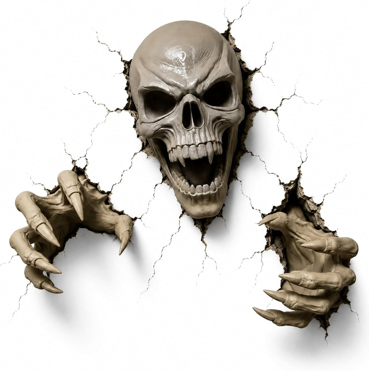 Skull Claws Wall Breach Halloween Decor Set - White