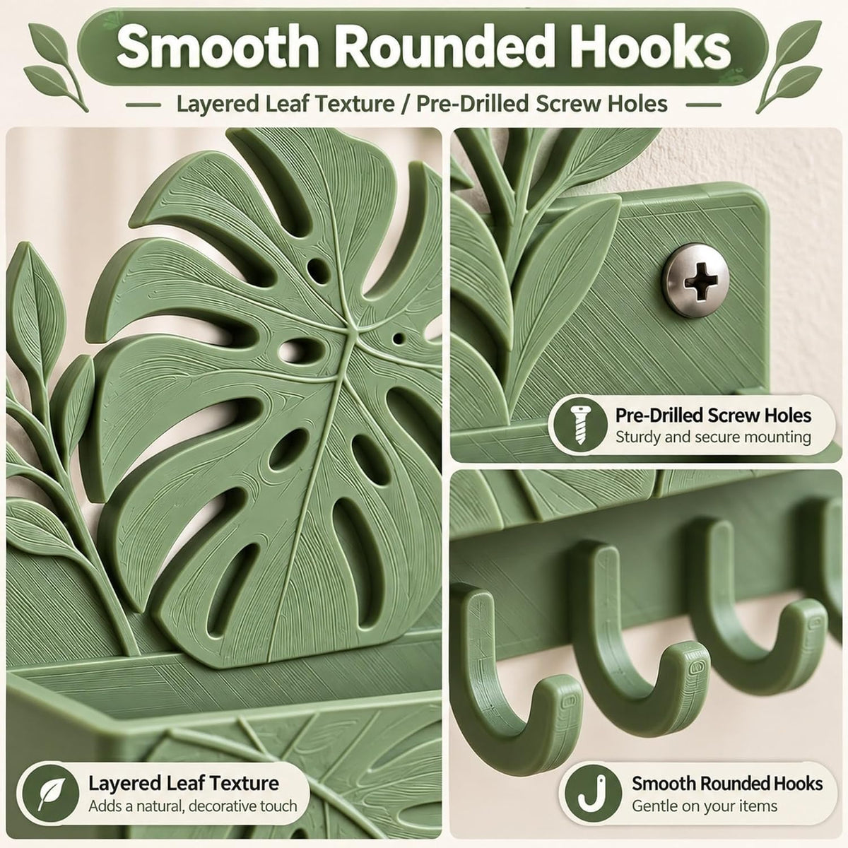 Leaf Wall Shelf Organizer with Key Hooks - view 2