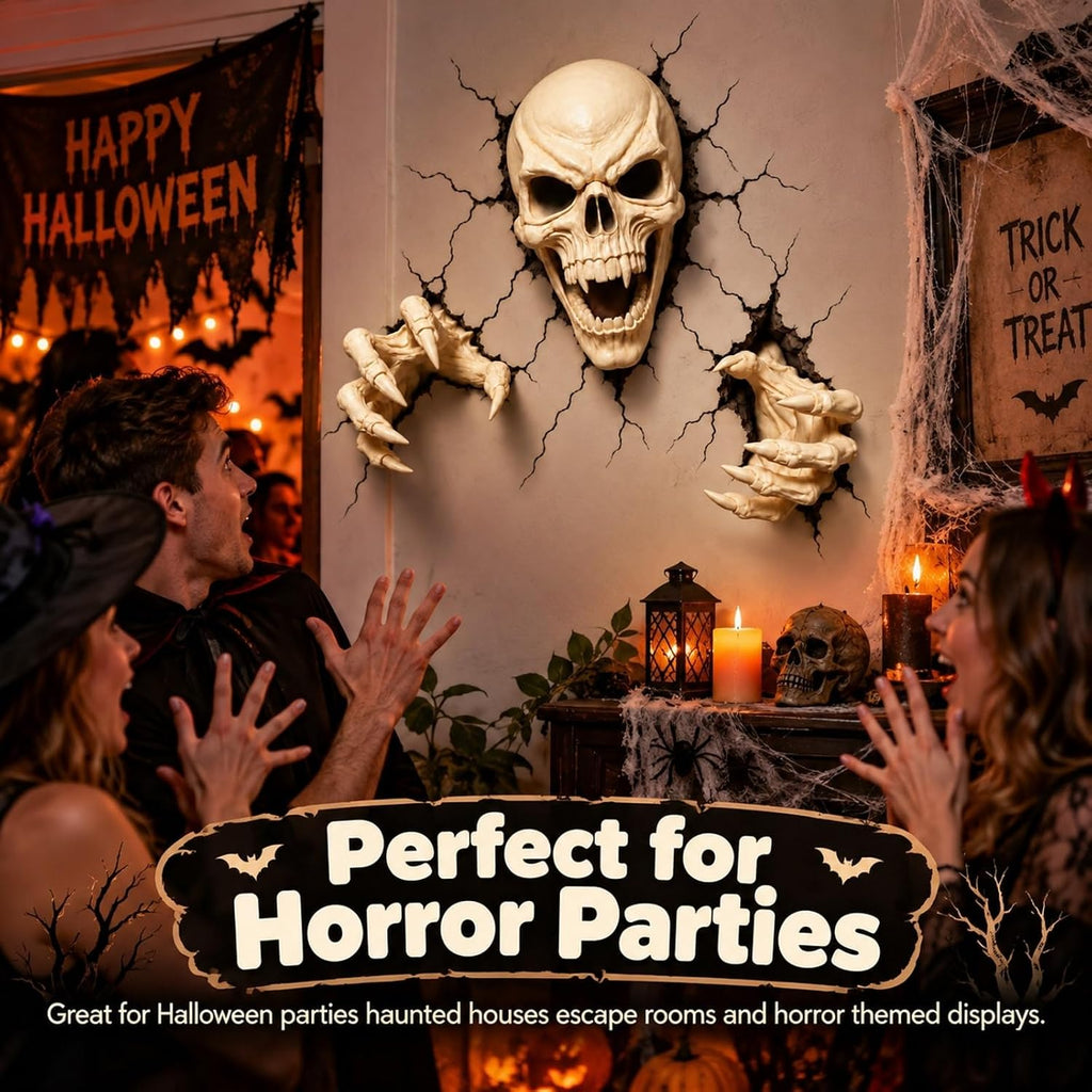 Skull Claws Wall Breach Halloween Decor Set - White