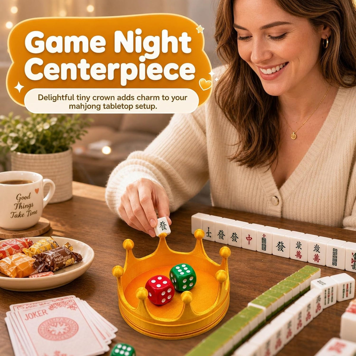 Golden Crown Mahjong Dice Dish - view 1