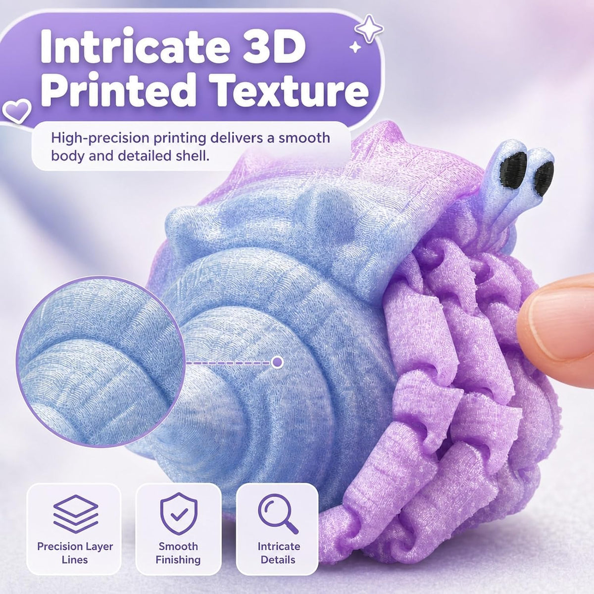 Articulated Hermit Crab Fidget Toy - Lavender Pink