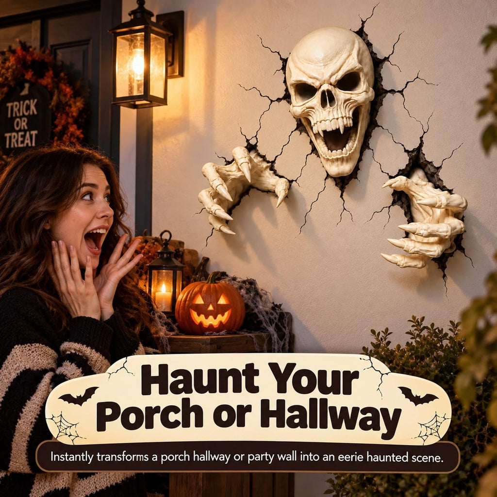 Skull Claws Wall Breach Halloween Decor Set - White